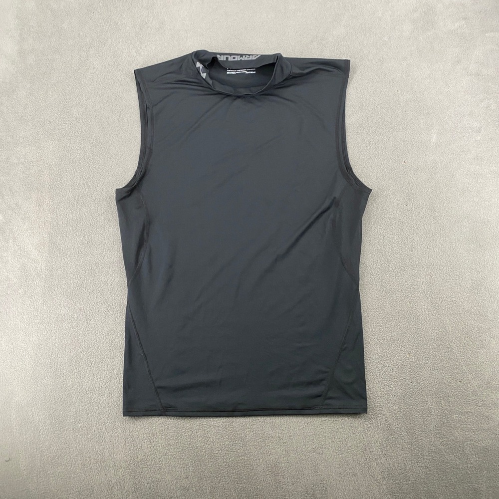 Under Armour HeatGear Compression Tank Top Mens XL Black Mock Neck Sleeveless